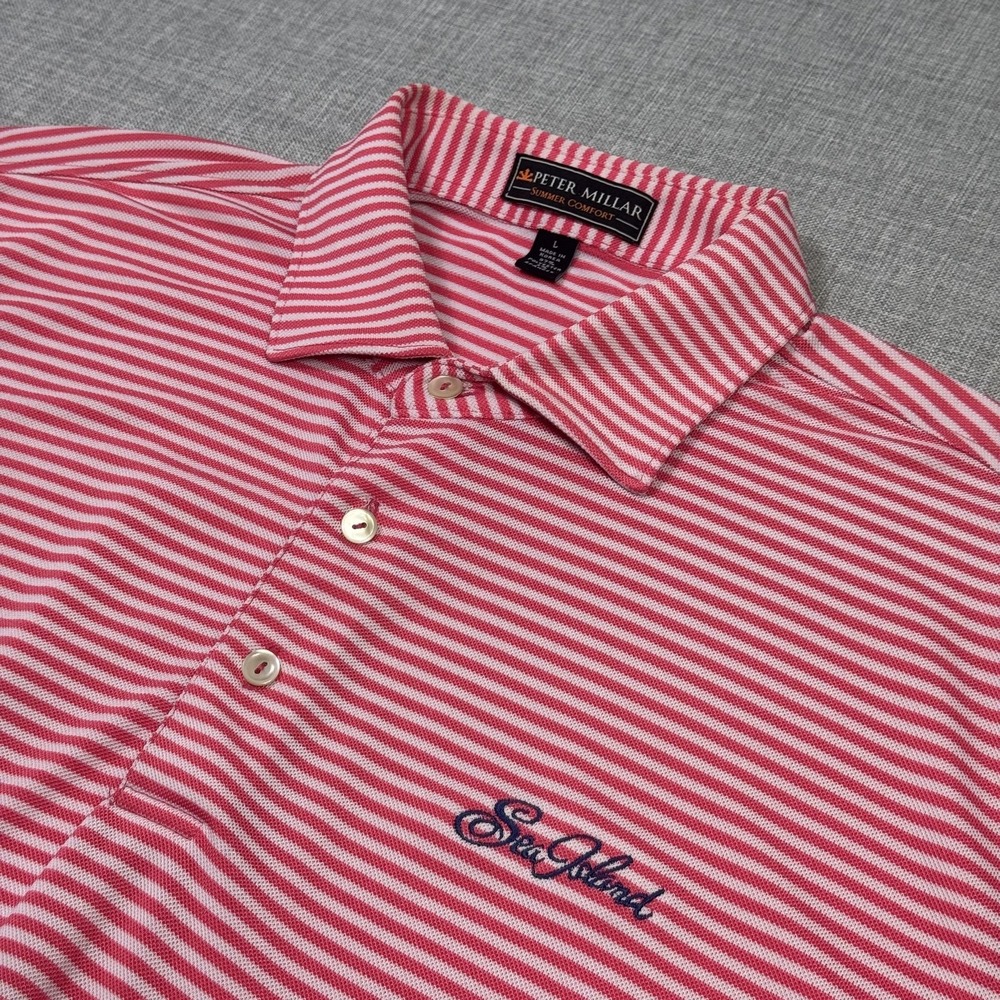 Peter Millar Summer Comfort Sea Island Polo Shirt Mens L Pink Golf Performance